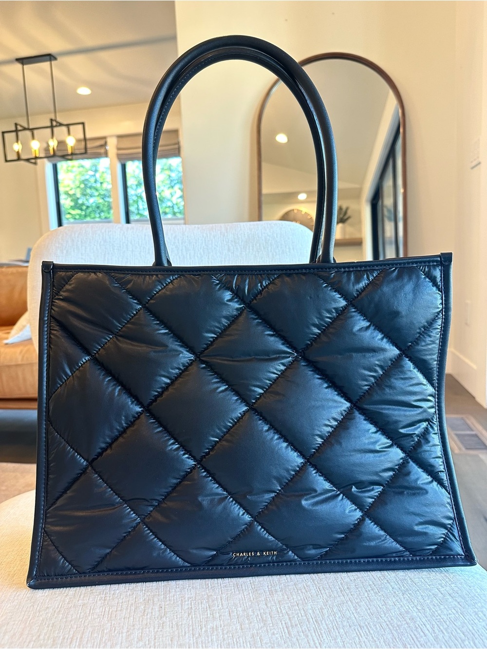 Charles & Keith Black like NEW Vegan Leather Quilted Tote